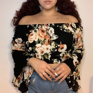 Black flower off shoulder top